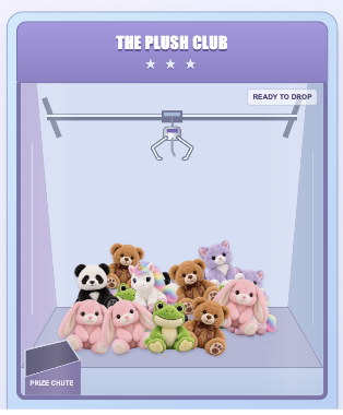 Bubble Claw machine with plush animals piled together